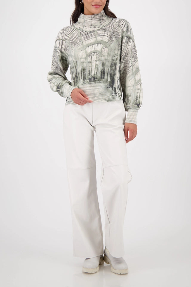 Плетен Пуловер с Галериен Принт - Monari