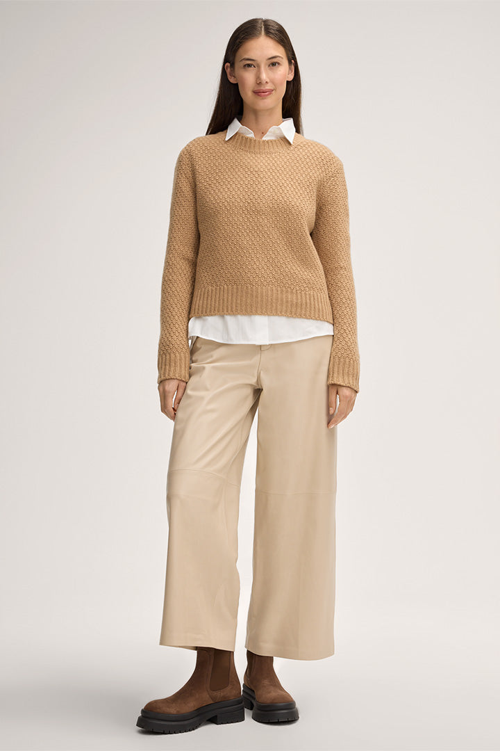 Кафяв кашмирен пуловер с обло деколте - Windsor