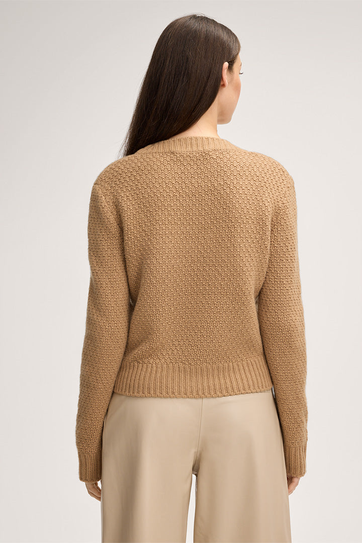 Кафяв кашмирен пуловер с обло деколте - Windsor