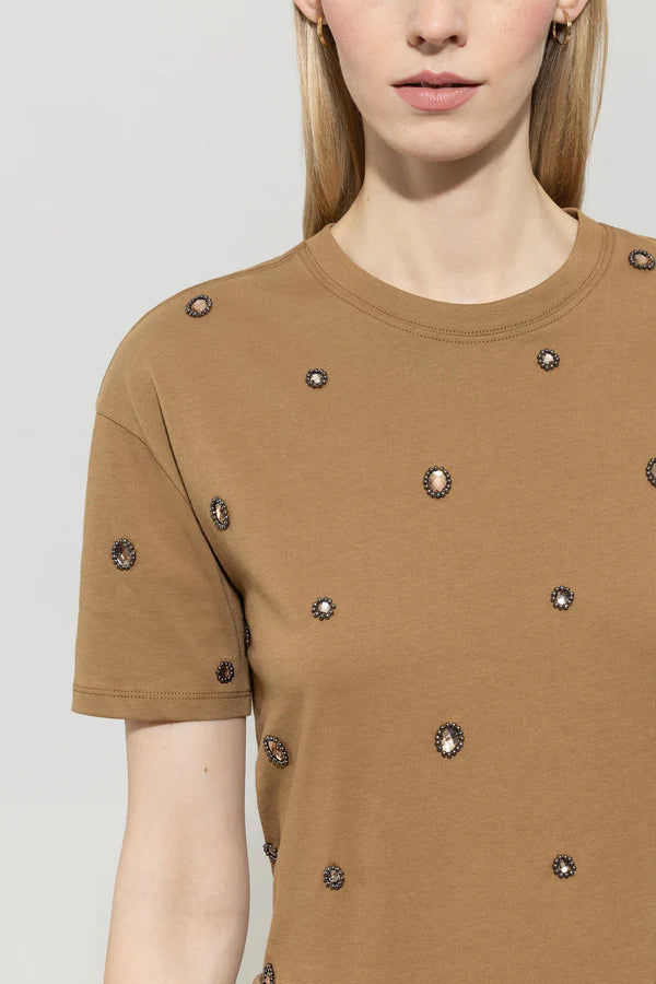 Памучна Т-шърт с пришити перли - Luisa Cerano