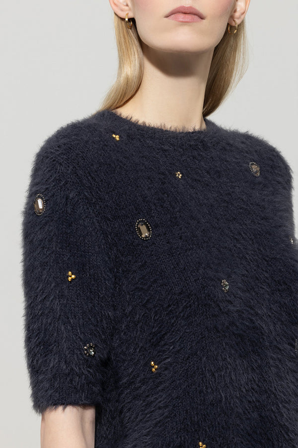 Пуловер с блестящи камъни и маниста - Luisa Cerano