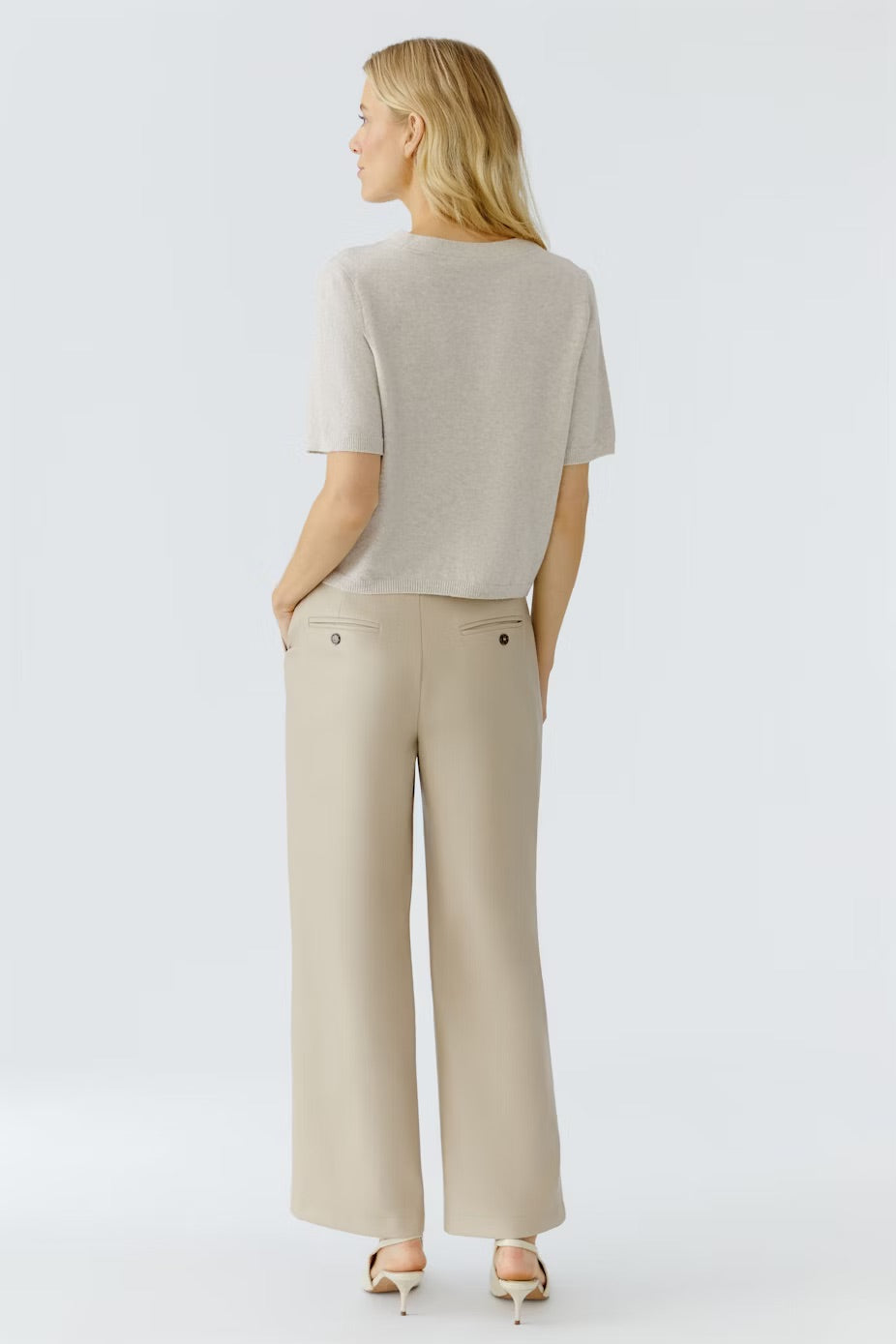 Пуловер Къс Ръкав в Светъл Бежов Меланж - Oui