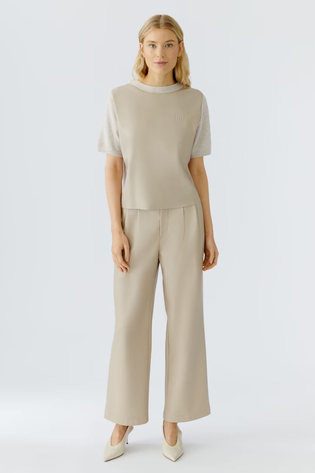 Пуловер Къс Ръкав в Светъл Бежов Меланж - Oui