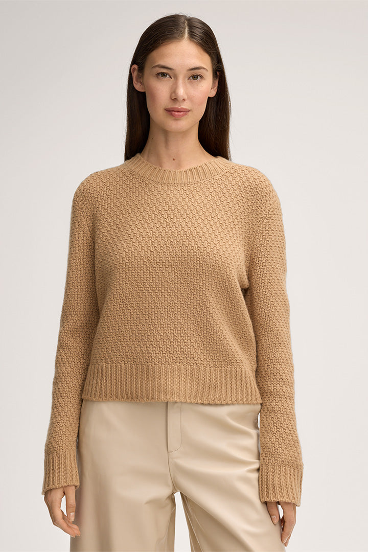 Кафяв кашмирен пуловер с обло деколте - Windsor