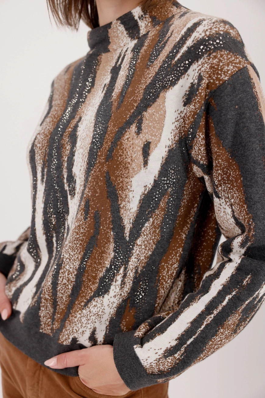 Плетен Пуловер с Тигров Десен - Monari