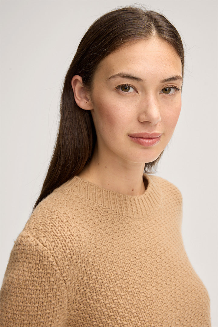 Кафяв кашмирен пуловер с обло деколте - Windsor