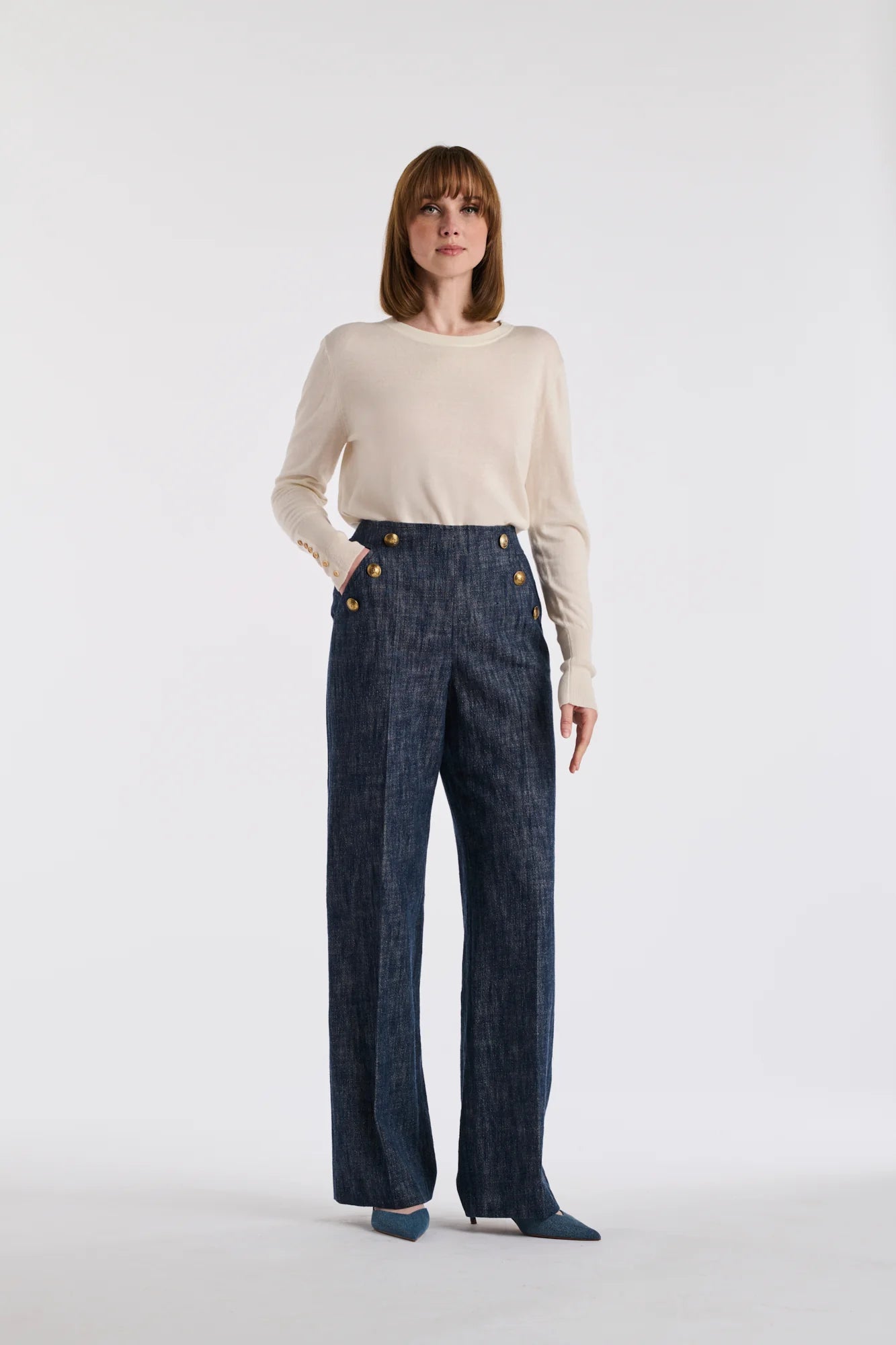 Джинси със златисти персонализирани копчета - Weill