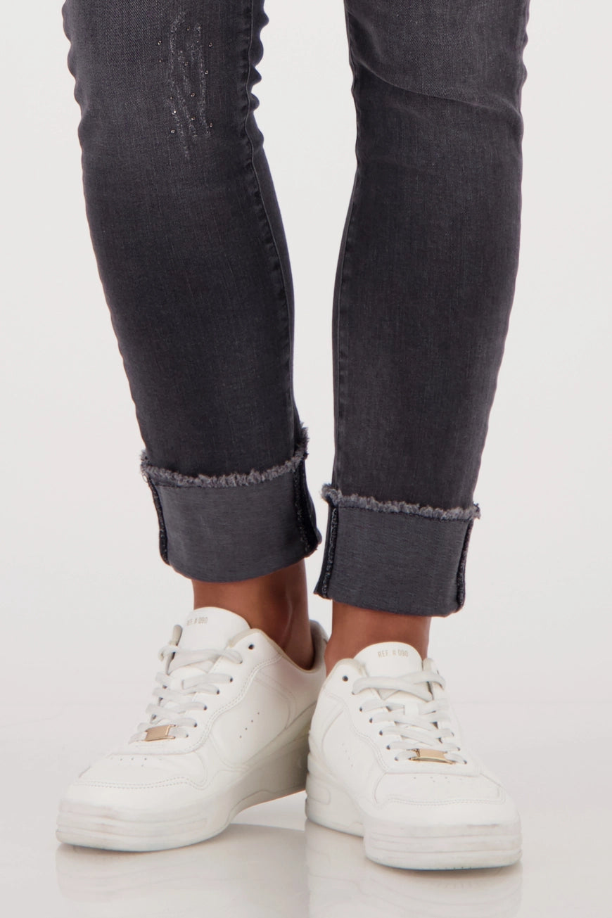 Дънки С Декоративни Протрити Ефекти И Камъни - Monari