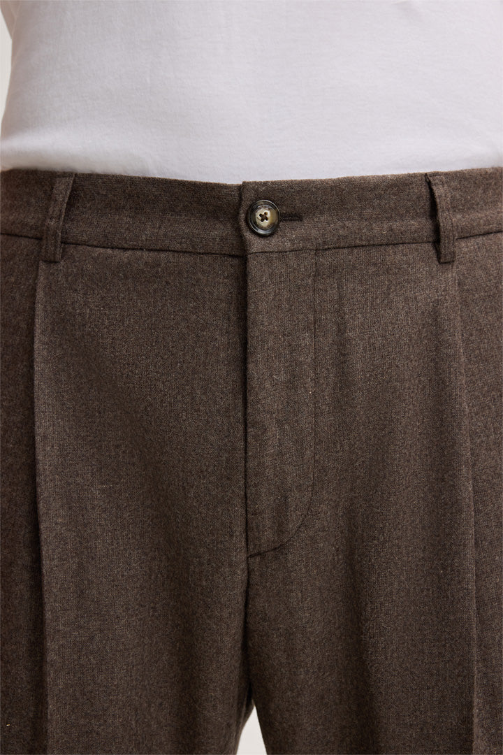 Кафяв панталон Franco от вълнена смес с кашмир и ръб отпред - Windsor